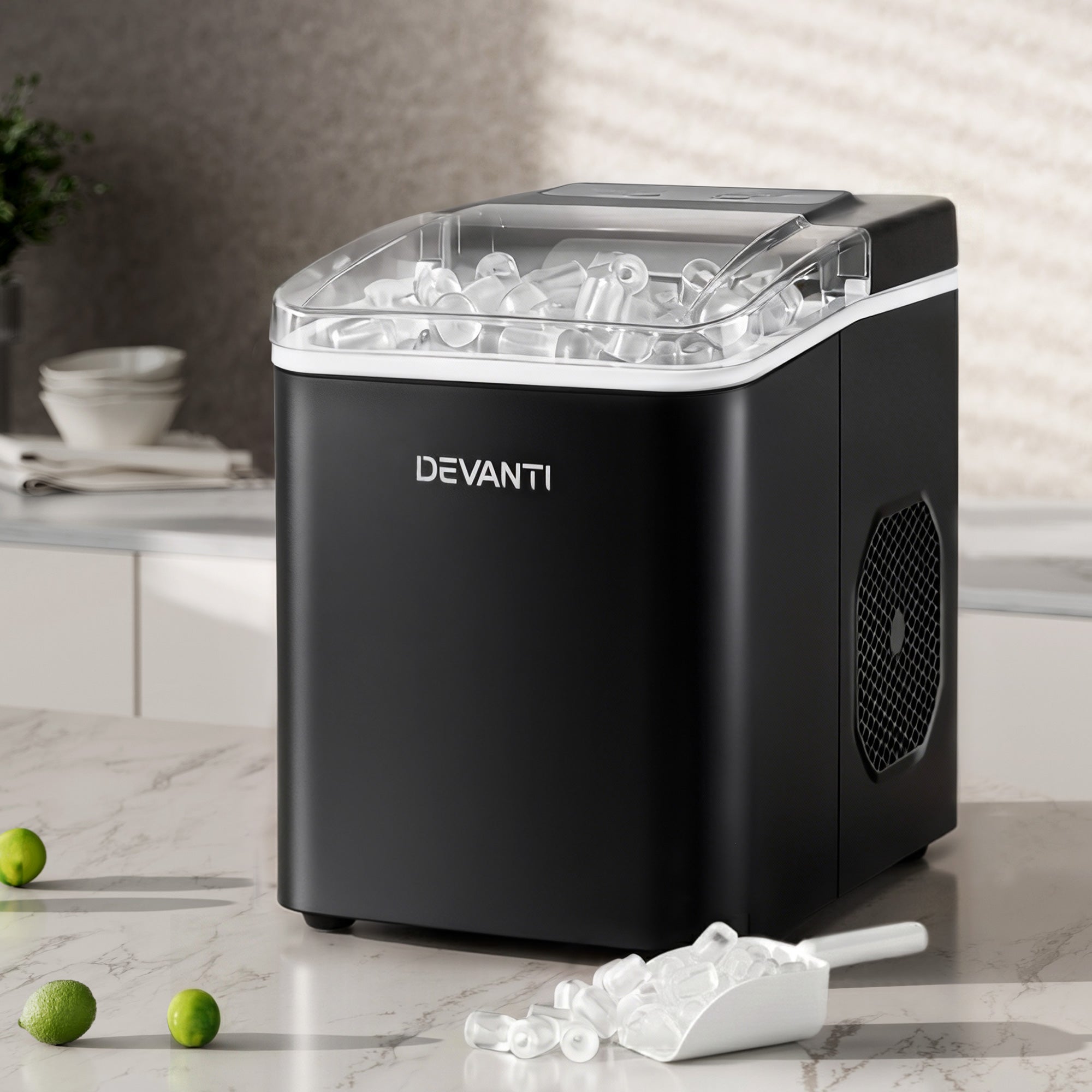 Ice Makers: Devanti Ice Maker Machine Portable 12kg Countertop w/Self Cleaning 1.2L Black