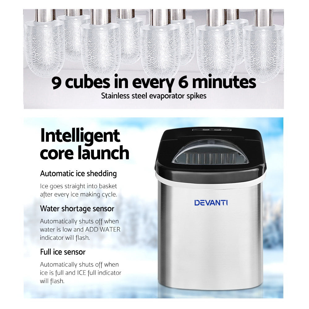 Ice Makers: Devanti 2.4L Stainless Steel Portable Ice Cube Maker