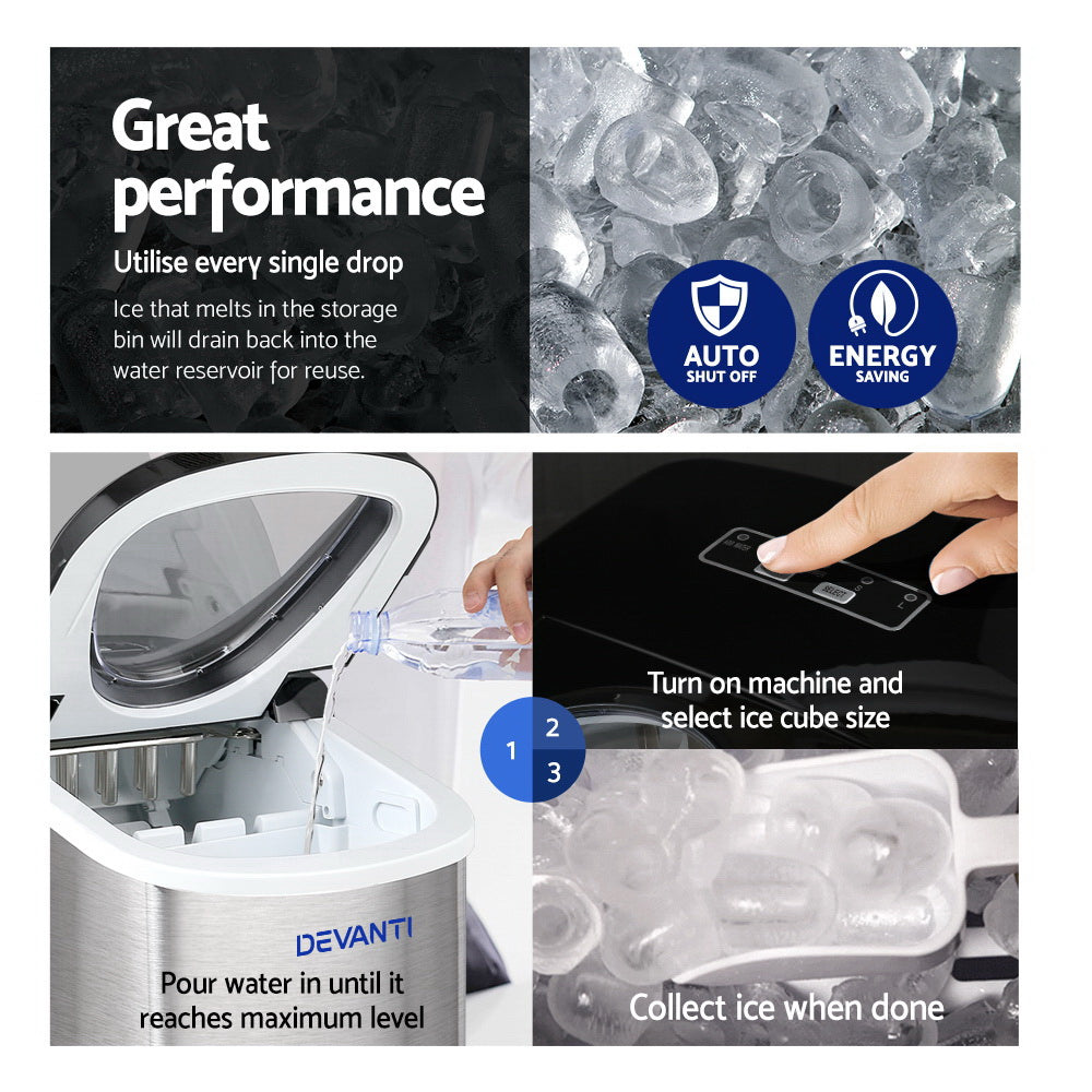 Ice Makers: Devanti 2.4L Stainless Steel Portable Ice Cube Maker