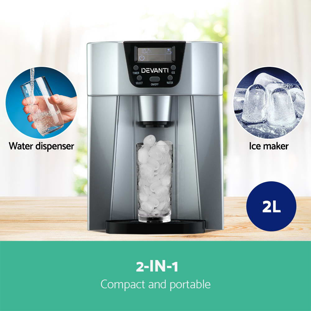 Ice Makers: Devanti 2L Portable Ice Cuber Maker & Water Dispenser - Silver