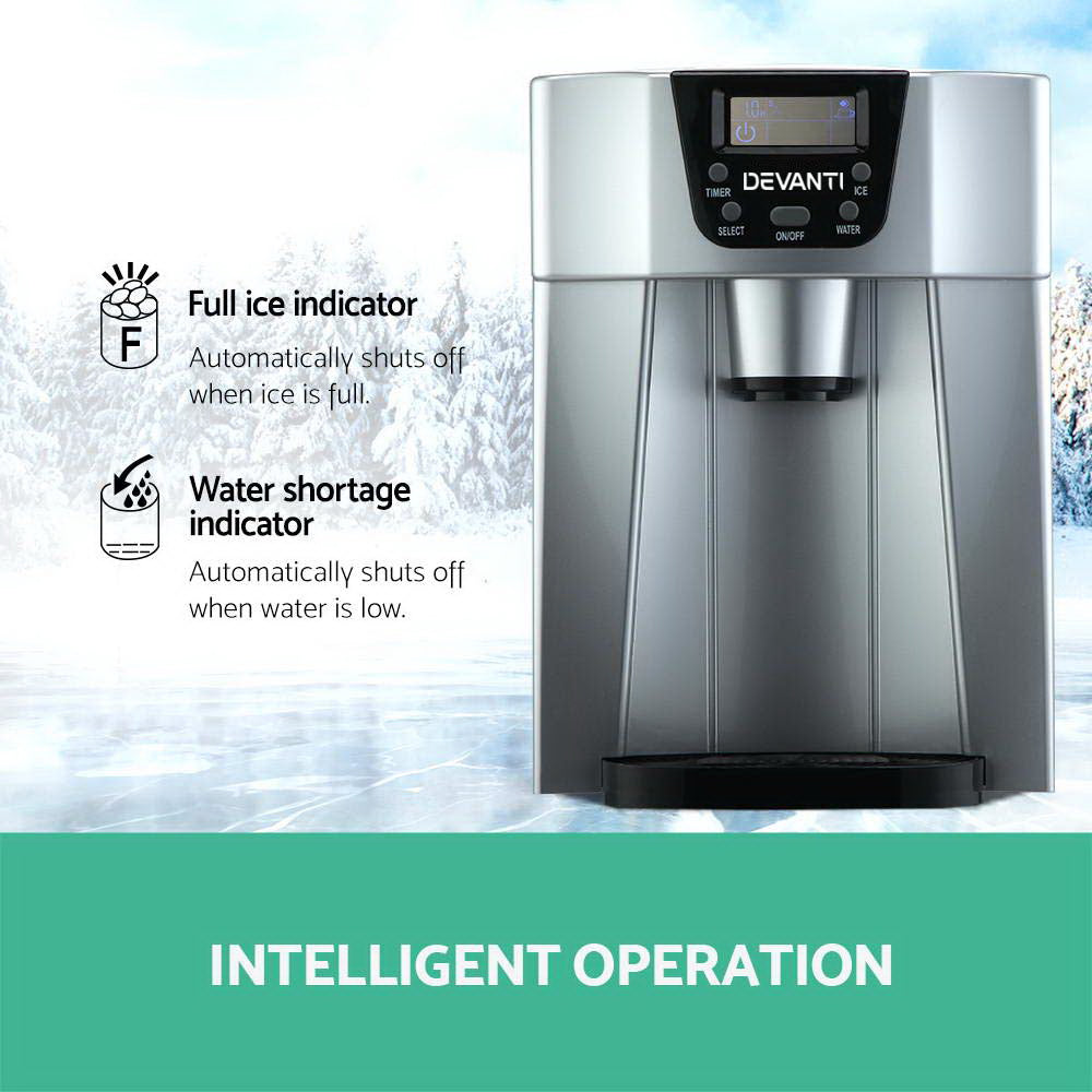 Ice Makers: Devanti 2L Portable Ice Cuber Maker & Water Dispenser - Silver