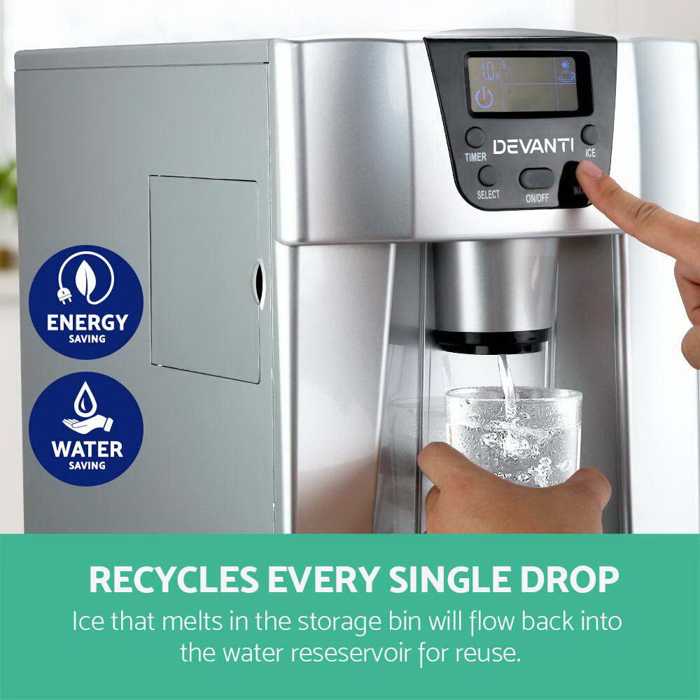 Ice Makers: Devanti 2L Portable Ice Cuber Maker & Water Dispenser - Silver