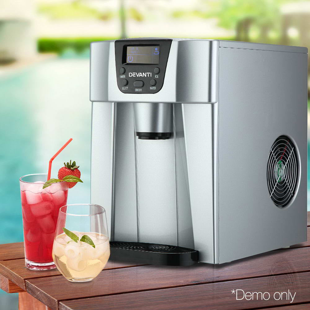 Ice Makers: Devanti 2L Portable Ice Cuber Maker & Water Dispenser - Silver