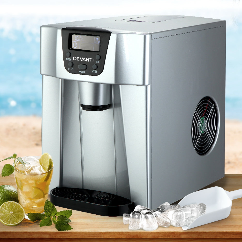 Ice Makers: Devanti 2L Portable Ice Cuber Maker & Water Dispenser - Silver