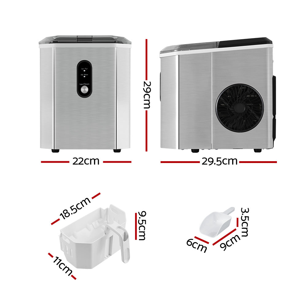 Ice Makers: Devanti Portable Ice Maker Machine Ice Cube 12kg Bar Countertop Stainless Steel
