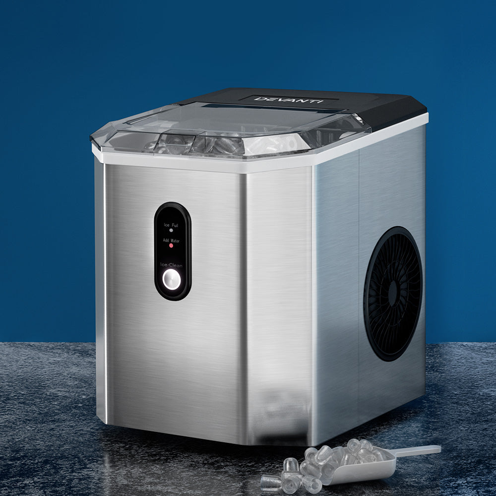 Ice Makers: Devanti Portable Ice Maker Machine Ice Cube 12kg Bar Countertop Stainless Steel