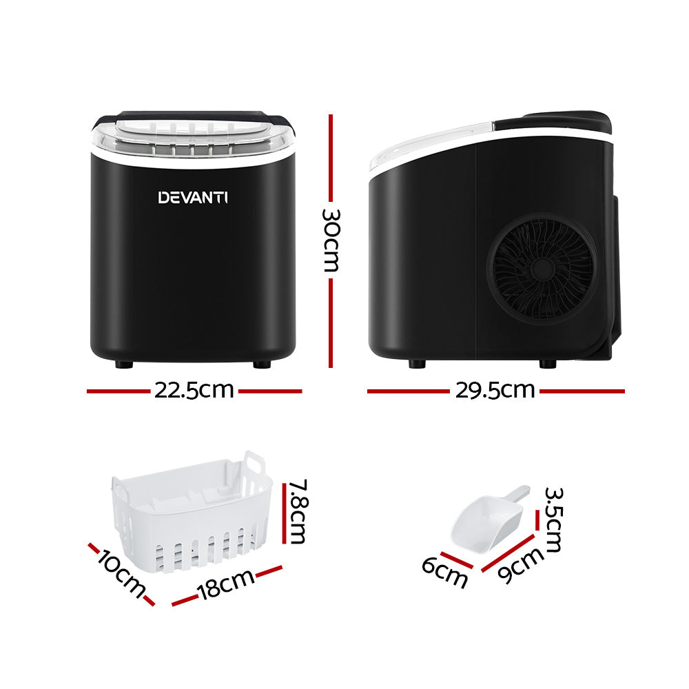 Ice Makers: Devanti Portable Ice Maker Machine Ice Cube Tray 12kg Bar Countertop Black