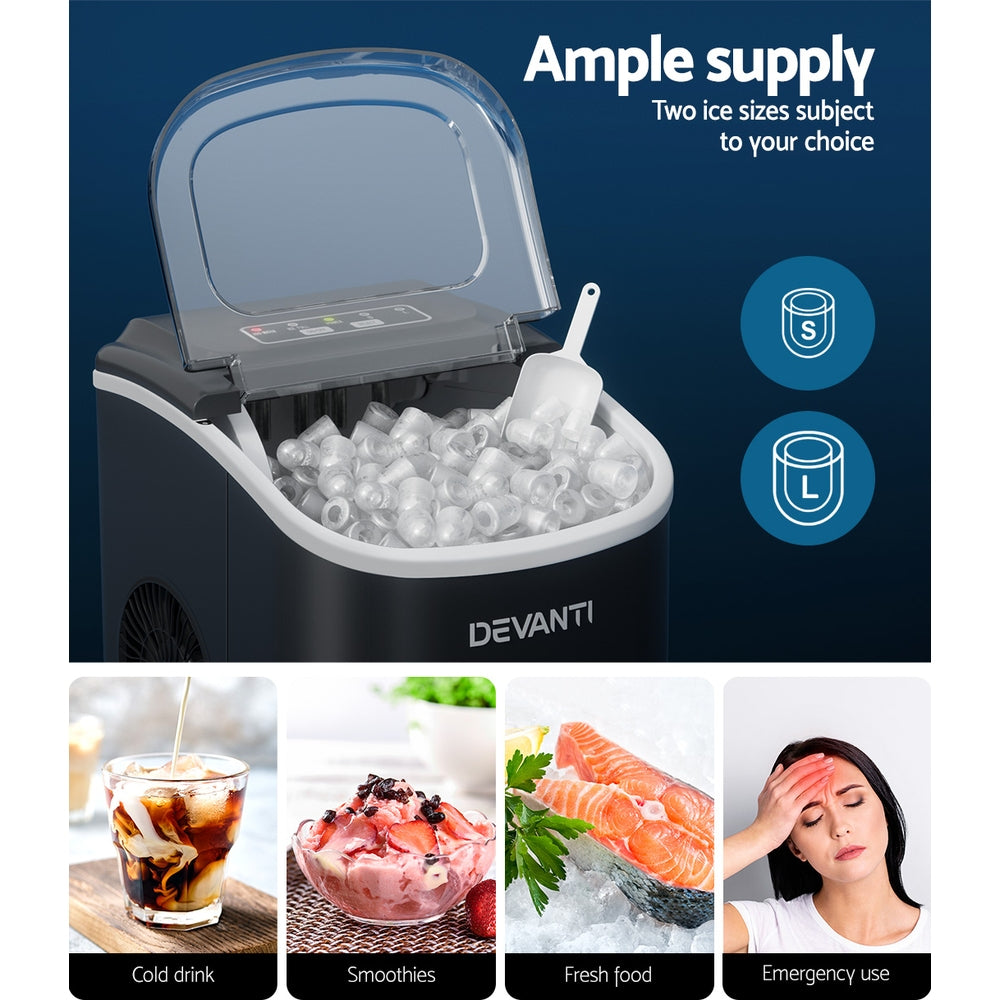 Ice Makers: Devanti Portable Ice Maker Machine Ice Cube Tray 12kg Bar Countertop Black