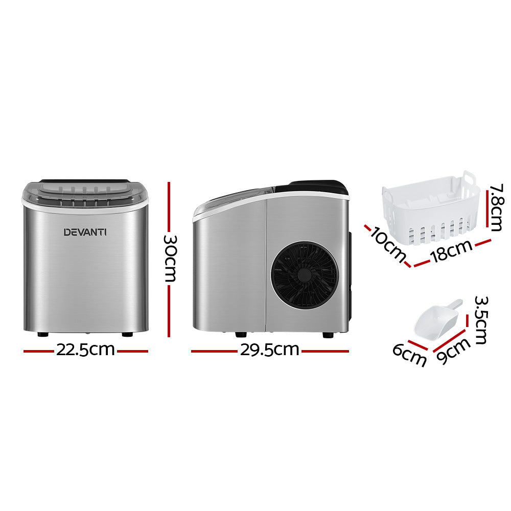 Ice Makers: Devanti 12kg Ice Maker Machine w/Self Cleaning Silver