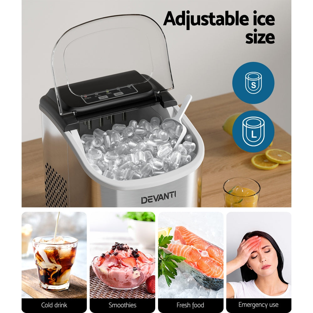 Ice Makers: Devanti 12kg Ice Maker Machine w/Self Cleaning Silver