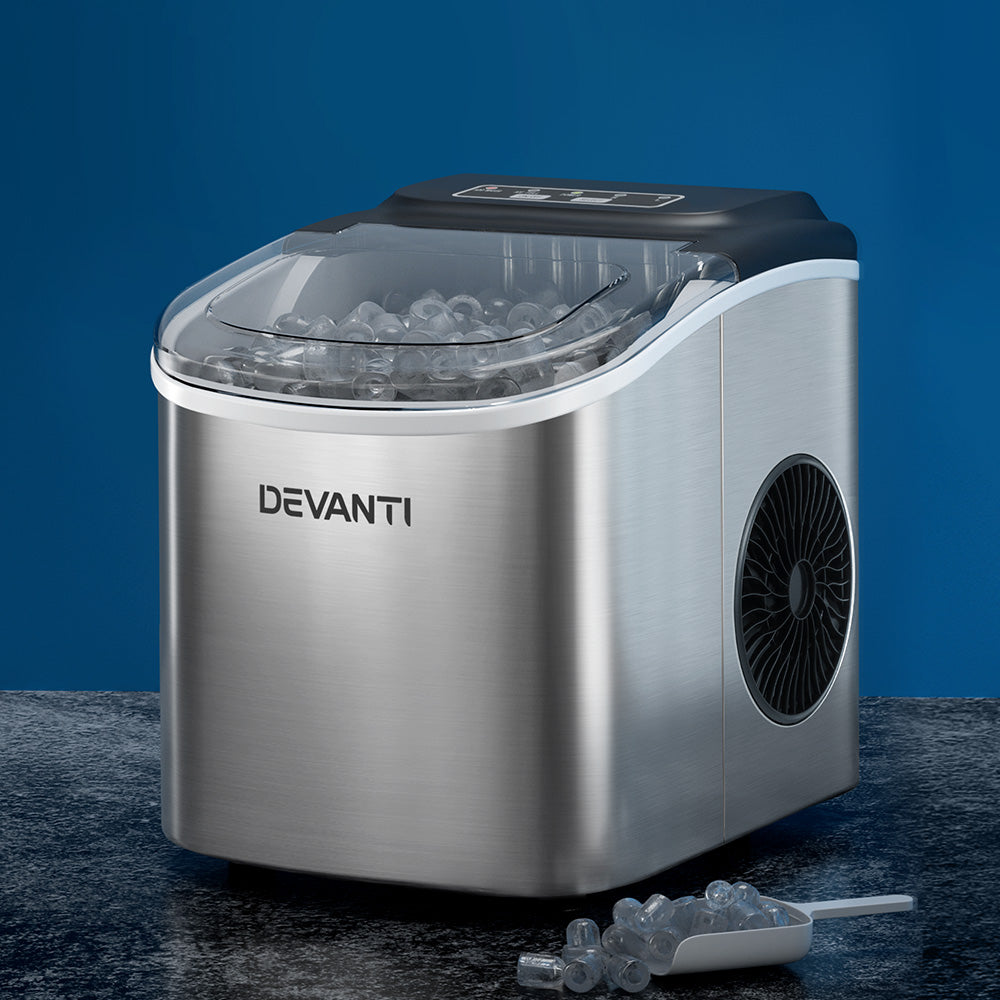 Ice Makers: Devanti 12kg Ice Maker Machine w/Self Cleaning Silver
