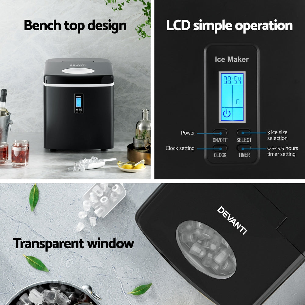 Ice Makers: Devanti 15kg Ice Maker Machine Black