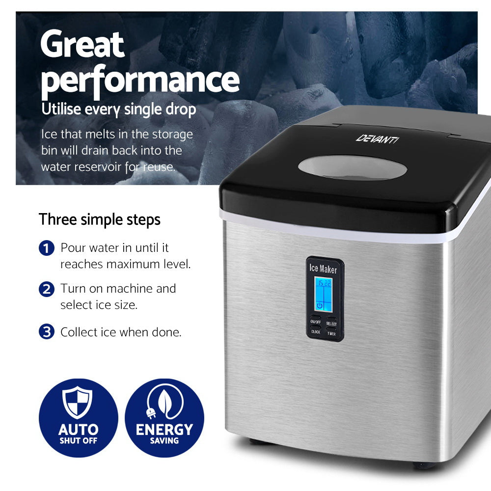 Ice Makers: Devanti 15kg Ice Maker Machine Silver