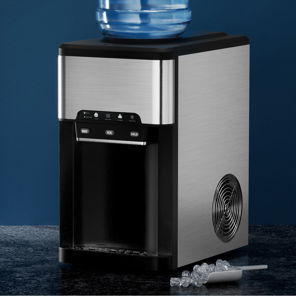 Ice Makers: Devanti 20kg 3 in 1 Ice Maker Machine Cold and Hot Water Dispenser 3L Silver