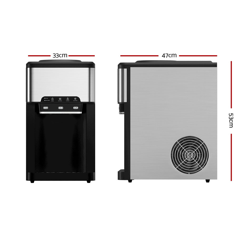 Ice Makers: Devanti 20kg 3 in 1 Ice Maker Machine Cold and Hot Water Dispenser 3L Silver