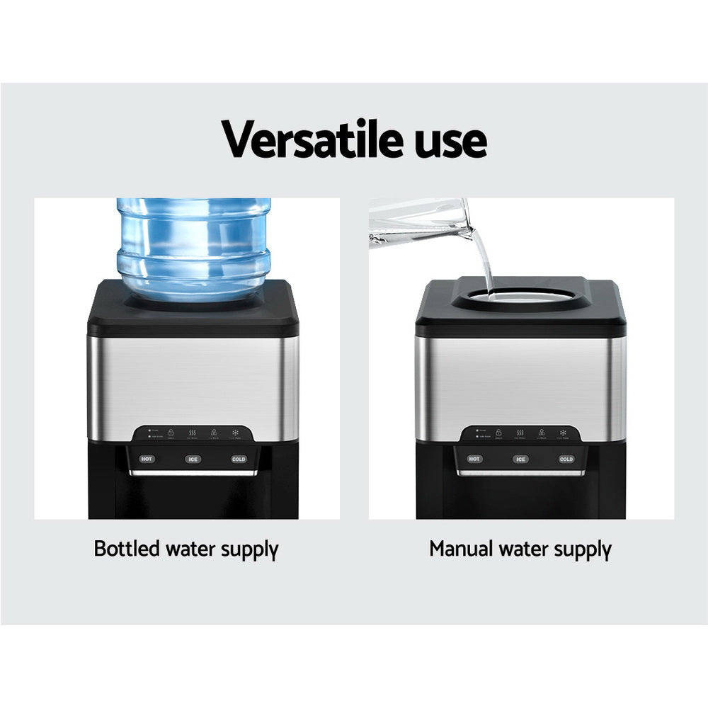 Ice Makers: Devanti 20kg 3 in 1 Ice Maker Machine Cold and Hot Water Dispenser 3L Silver