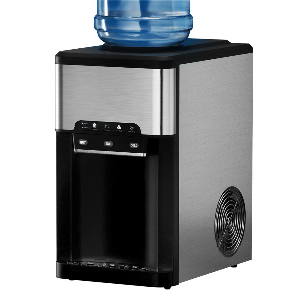 Ice Makers: Devanti 20kg 3 in 1 Ice Maker Machine Cold and Hot Water Dispenser 3L Silver