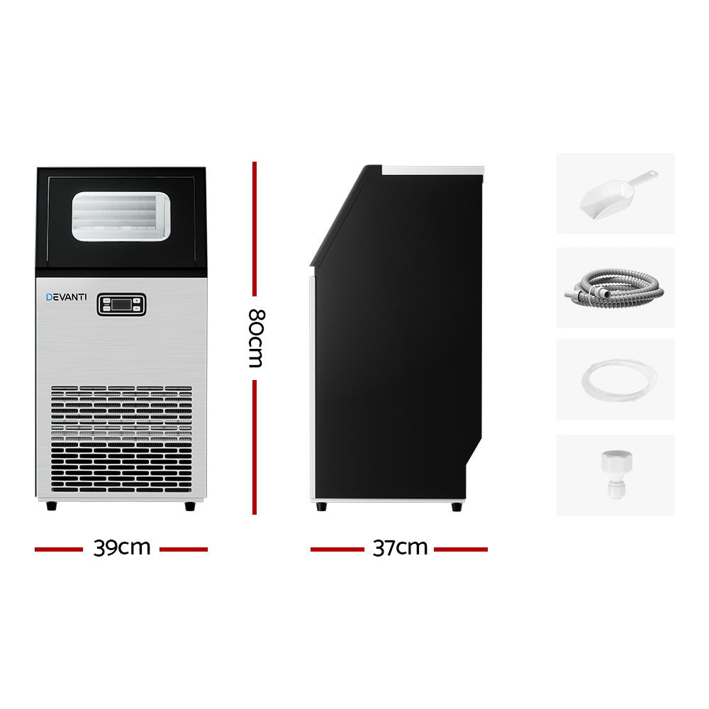 Ice Makers: Devanti Commercial Ice Maker Machine 45kg Ice Cube Tray Bar Stainless Steel