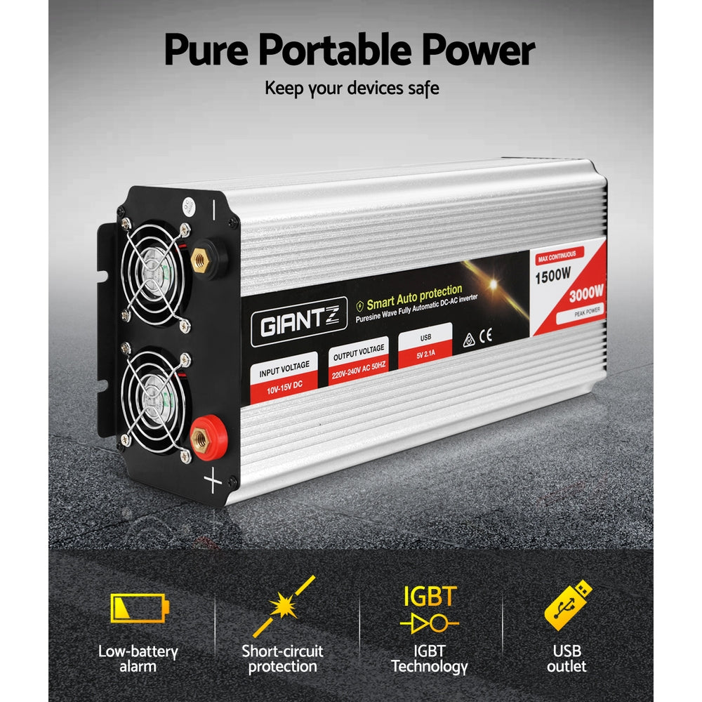 Batteries & Generators: Giantz 1500W Puresine Wave DC-AC Power Inverter