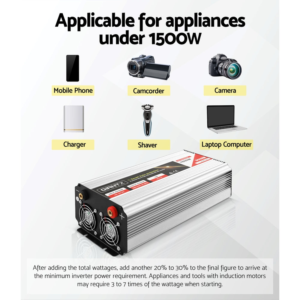 Batteries & Generators: Giantz 1500W Puresine Wave DC-AC Power Inverter