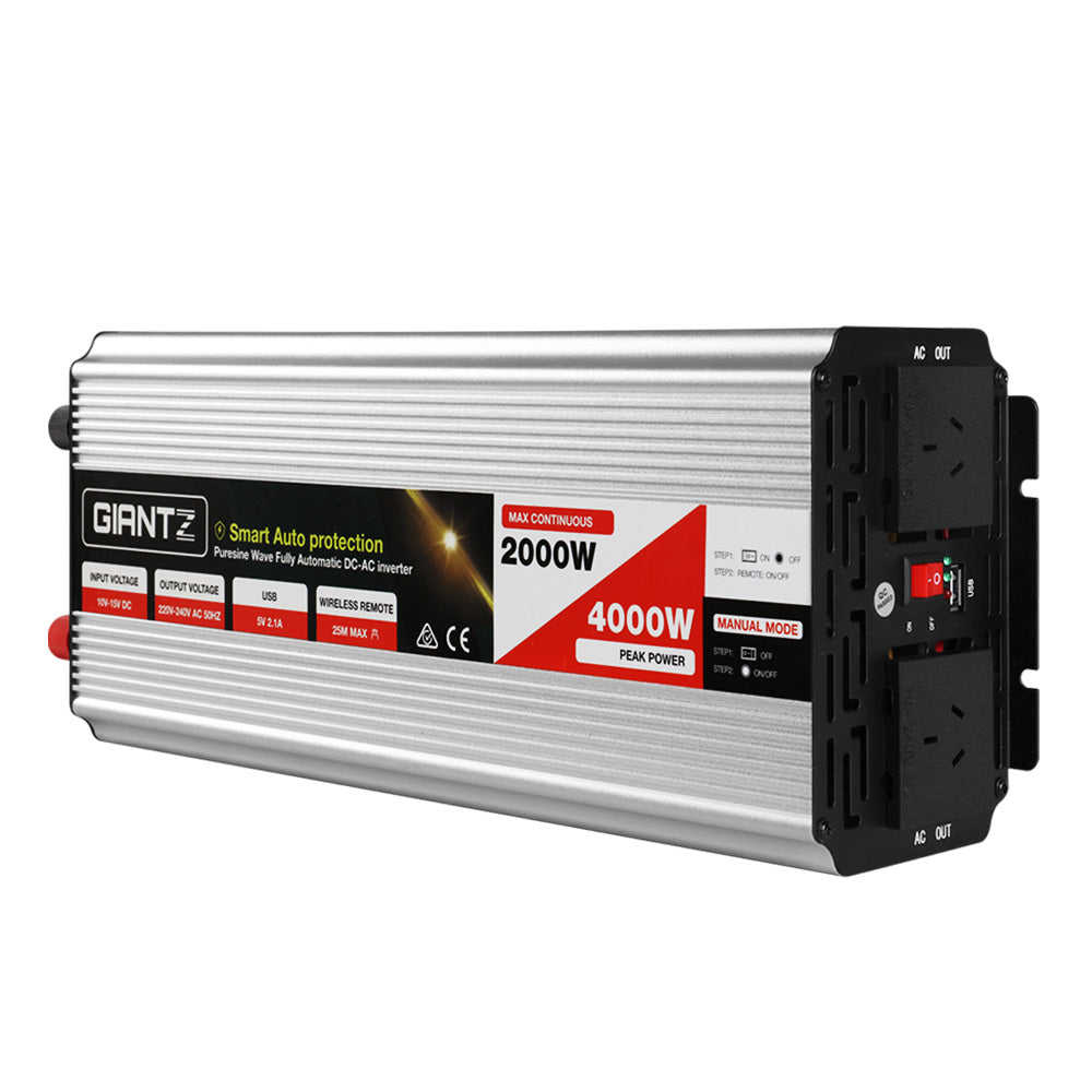 Batteries & Generators: Giantz Power Inverter 2000W or 4000W Pure Sine Wave 12V-240V Camping Boat Caravan