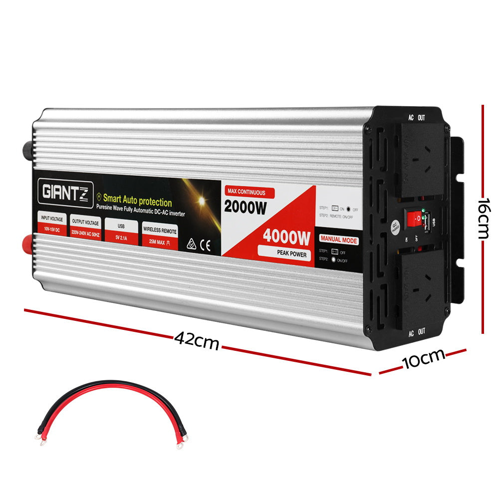 Batteries & Generators: Giantz Power Inverter 2000W or 4000W Pure Sine Wave 12V-240V Camping Boat Caravan