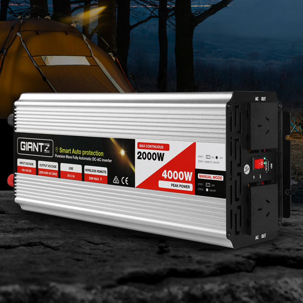 Batteries & Generators: Giantz Power Inverter 2000W or 4000W Pure Sine Wave 12V-240V Camping Boat Caravan