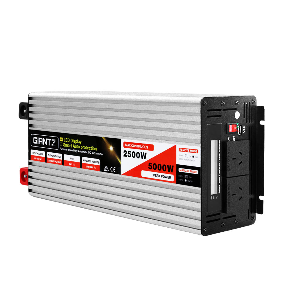 Batteries & Generators: Giantz Power Inverter 12V to 240V 2500W/5000W Pure Sine Wave Camping Car Boat