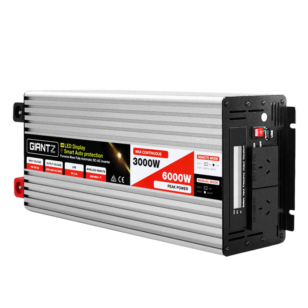 Batteries & Generators: Giantz Power Inverter 3000W or 6000W Pure Sine Wave 12V-240V Camping Boat Caravan