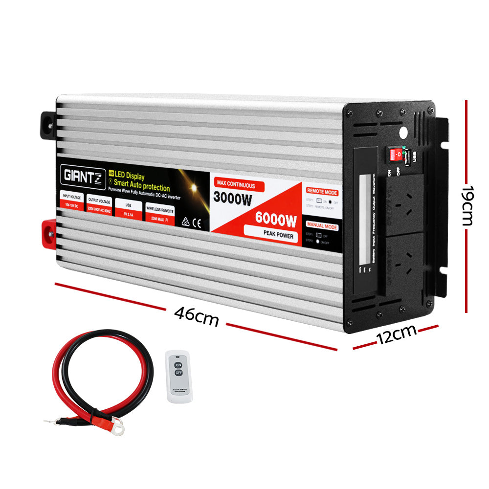 Batteries & Generators: Giantz Power Inverter 3000W or 6000W Pure Sine Wave 12V-240V Camping Boat Caravan