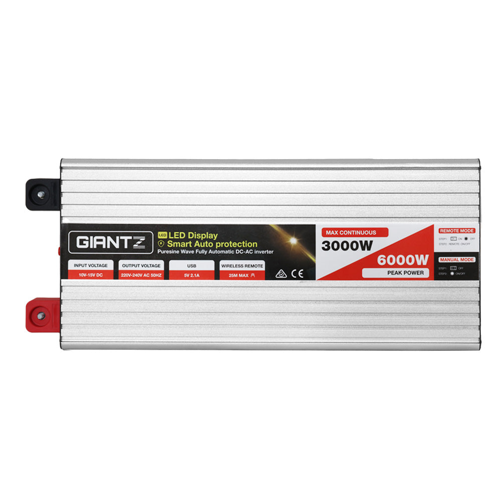 Batteries & Generators: Giantz Power Inverter 3000W or 6000W Pure Sine Wave 12V-240V Camping Boat Caravan