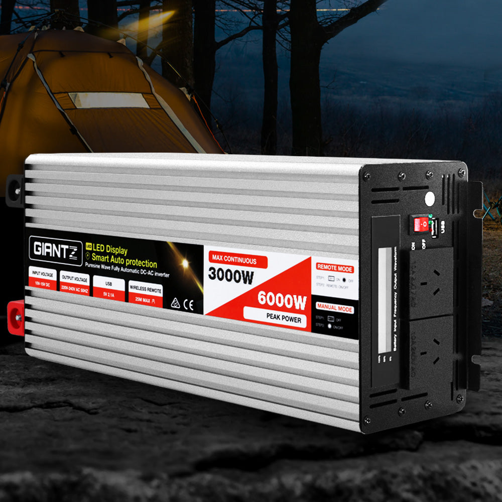 Batteries & Generators: Giantz Power Inverter 3000W or 6000W Pure Sine Wave 12V-240V Camping Boat Caravan