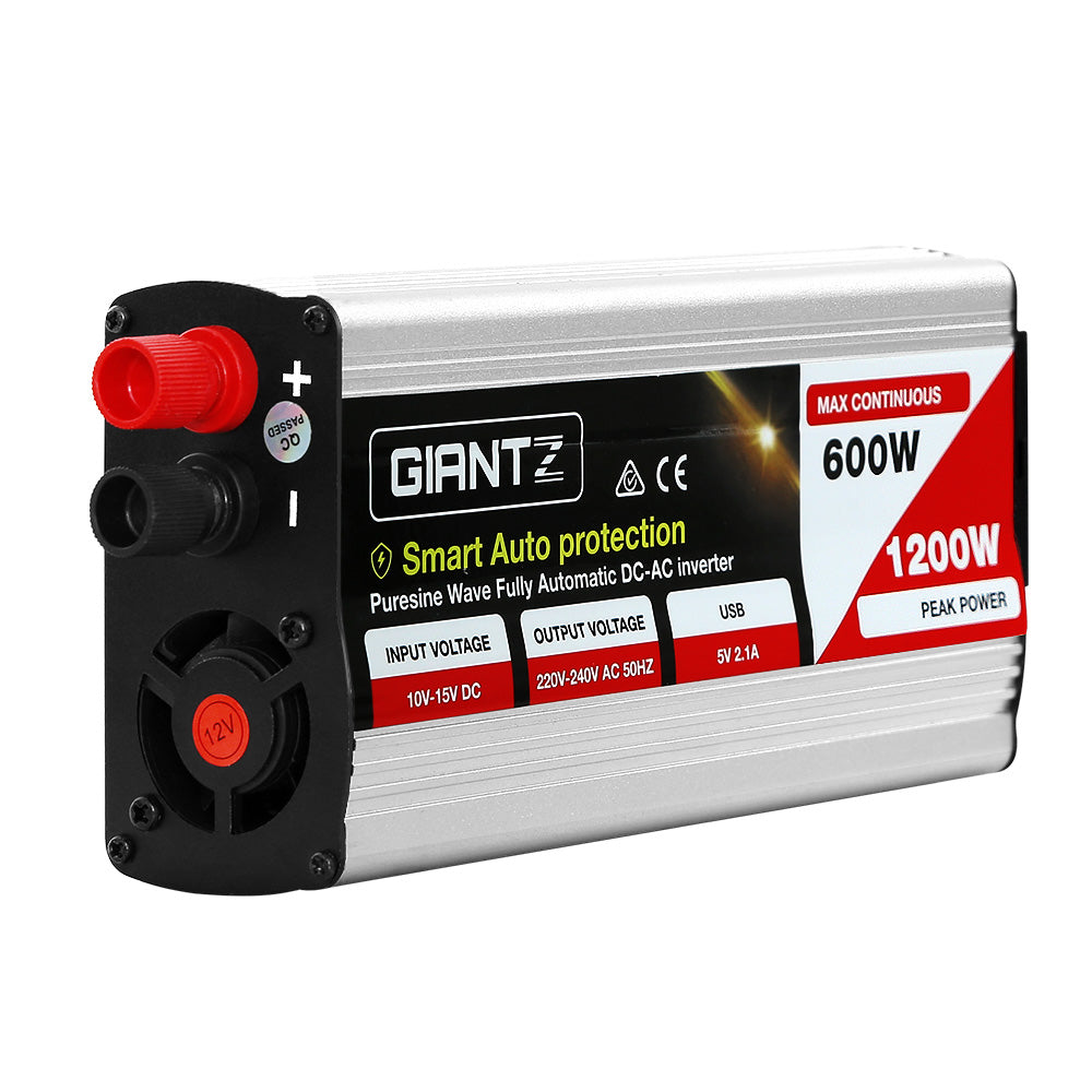 Batteries & Generators: Giantz Power Inverter 600W/1200W 12V to 240V Pure Sine Wave Camping Car Boat