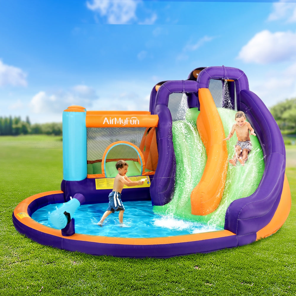 Pool Toys & Inflatables: AirMyFun Inflatable Water Slide Kids Jumping Trampoline Castle Double Slide