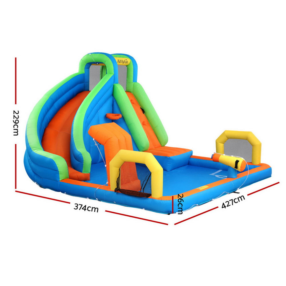 Outdoor Play Equipment: AirMyFun Kids Inflatable Pool Water Slide Cannon Splash Park Castle Outdoor Toys 427X374CM