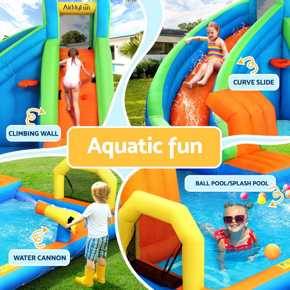 Outdoor Play Equipment: AirMyFun Kids Inflatable Pool Water Slide Cannon Splash Park Castle Outdoor Toys 427X374CM
