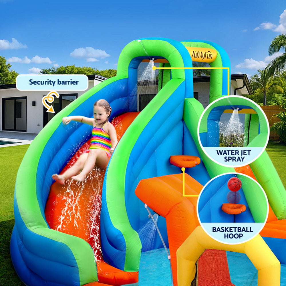 Outdoor Play Equipment: AirMyFun Kids Inflatable Pool Water Slide Cannon Splash Park Castle Outdoor Toys 427X374CM