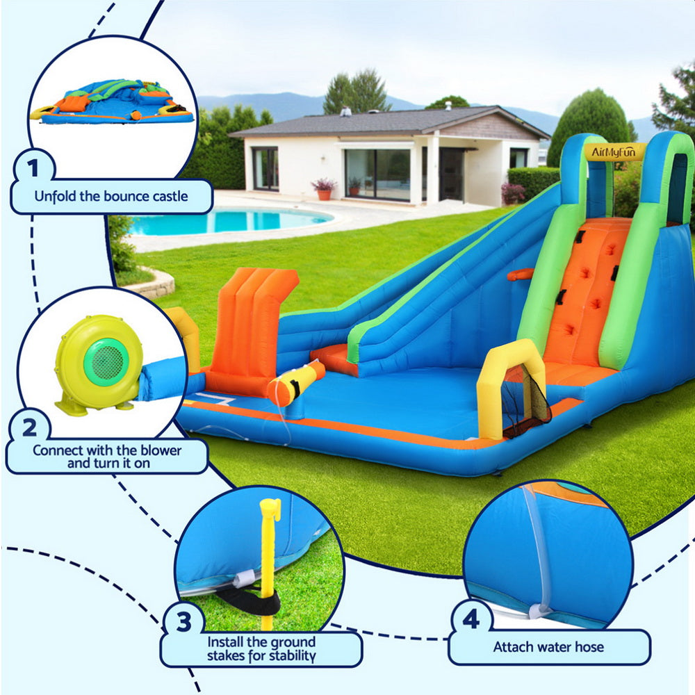 Outdoor Play Equipment: AirMyFun Kids Inflatable Pool Water Slide Cannon Splash Park Castle Outdoor Toys 427X374CM