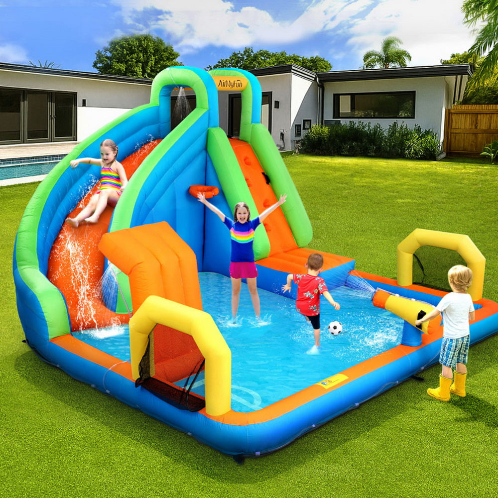 Outdoor Play Equipment: AirMyFun Kids Inflatable Pool Water Slide Cannon Splash Park Castle Outdoor Toys 427X374CM