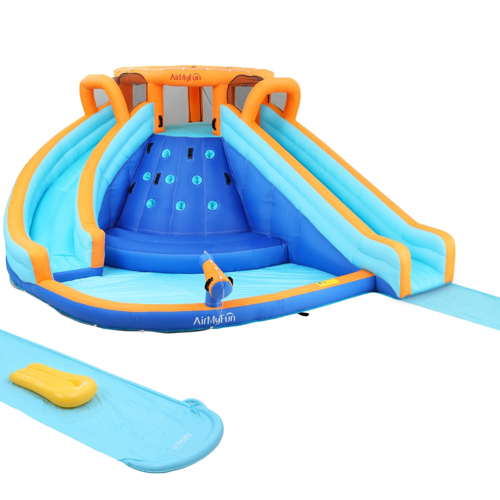 Outdoor Play Equipment: AirMyFun Kids Inflatable Pool Water Double Slide Park Jumping Castle 465X390CM