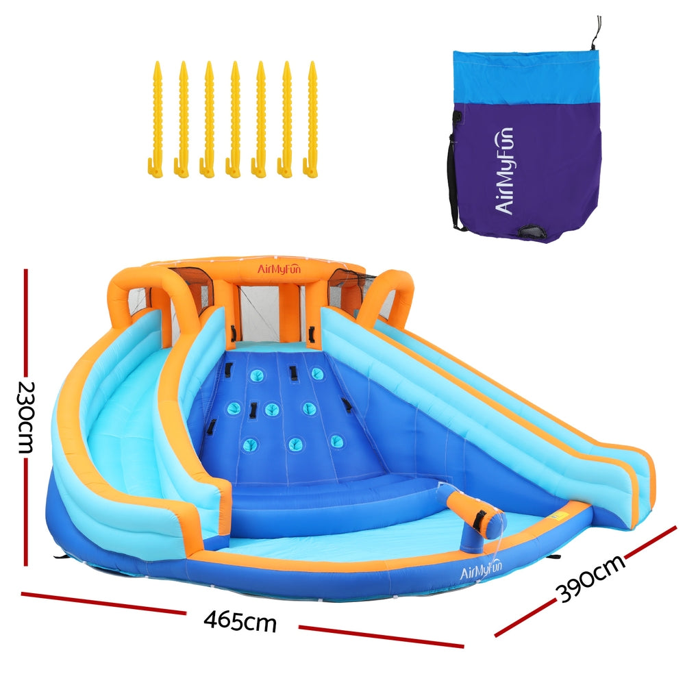 Outdoor Play Equipment: AirMyFun Kids Inflatable Pool Water Double Slide Park Jumping Castle 465X390CM