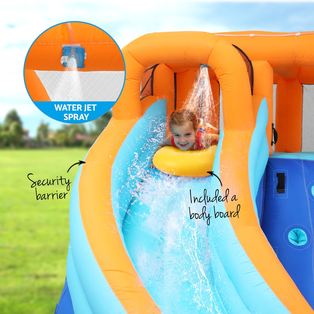 Outdoor Play Equipment: AirMyFun Kids Inflatable Pool Water Double Slide Park Jumping Castle 465X390CM