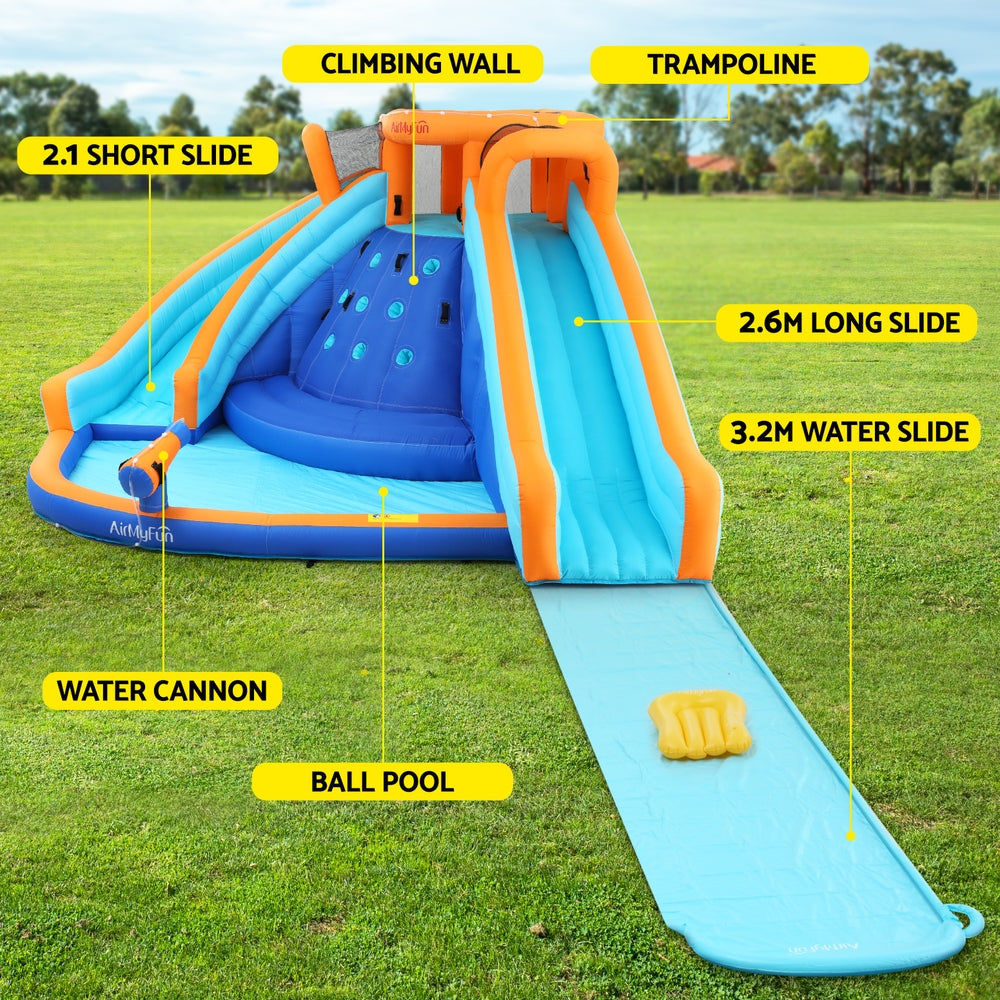 Outdoor Play Equipment: AirMyFun Kids Inflatable Pool Water Double Slide Park Jumping Castle 465X390CM