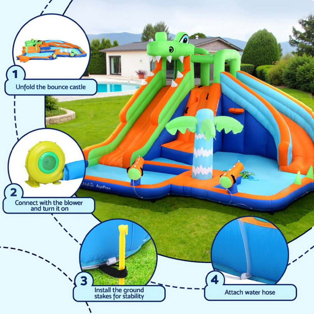 Pool Toys & Inflatables: AirMyFun Kids Inflatable Pool Water Double Slide Park Jumping Castle 465X430CM
