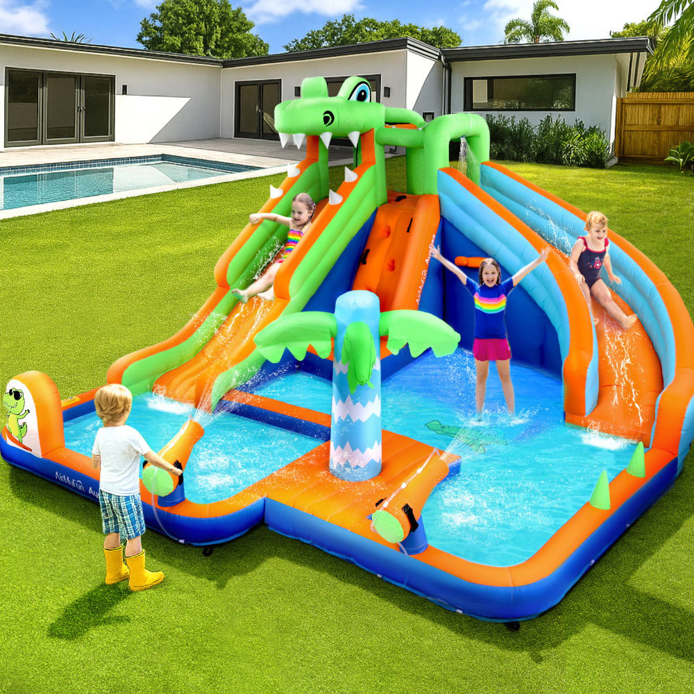 Pool Toys & Inflatables: AirMyFun Kids Inflatable Pool Water Double Slide Park Jumping Castle 465X430CM