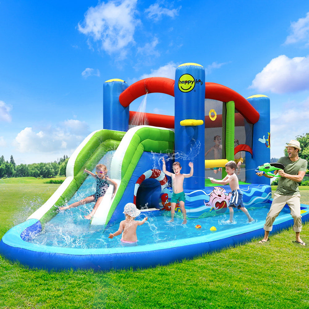 Pool Toys & Inflatables: Happy Hop Inflatable Water Slide Jumping Trampoline Castle Bouncer Toy Splash