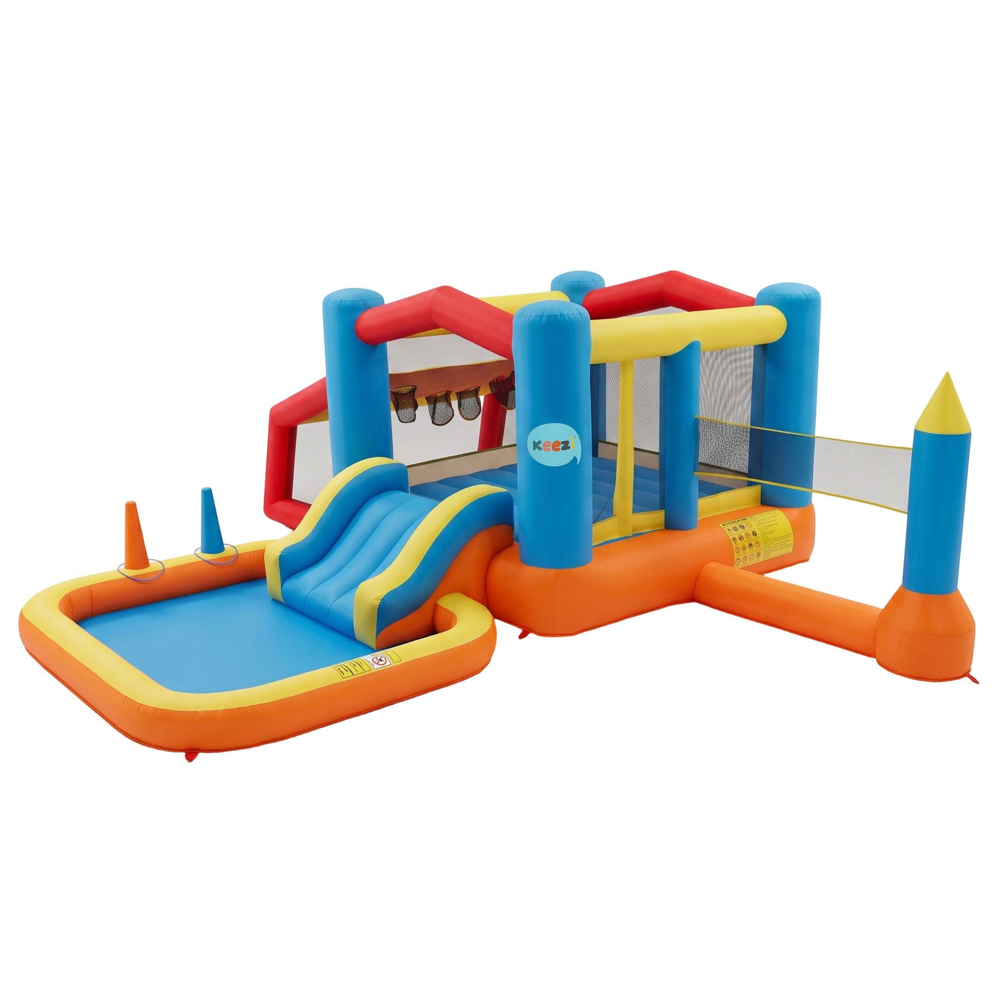 Keezi Inflatable Kids Pool Play Park Jumping Castle Volleyball Net with Blower Balls 4mx4.37m