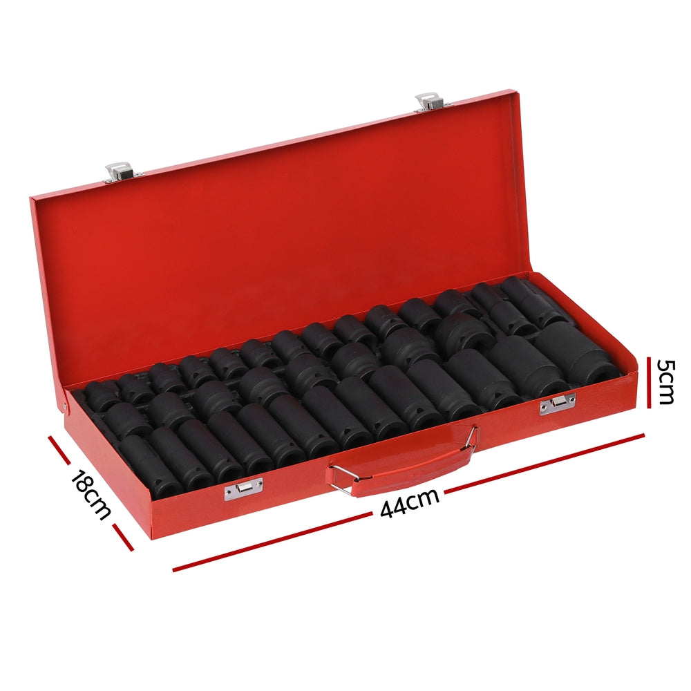 Tool Sockets: Giantz 35pcs 1/2" Drive Impact Socket Set Metric 8-32mm with Case