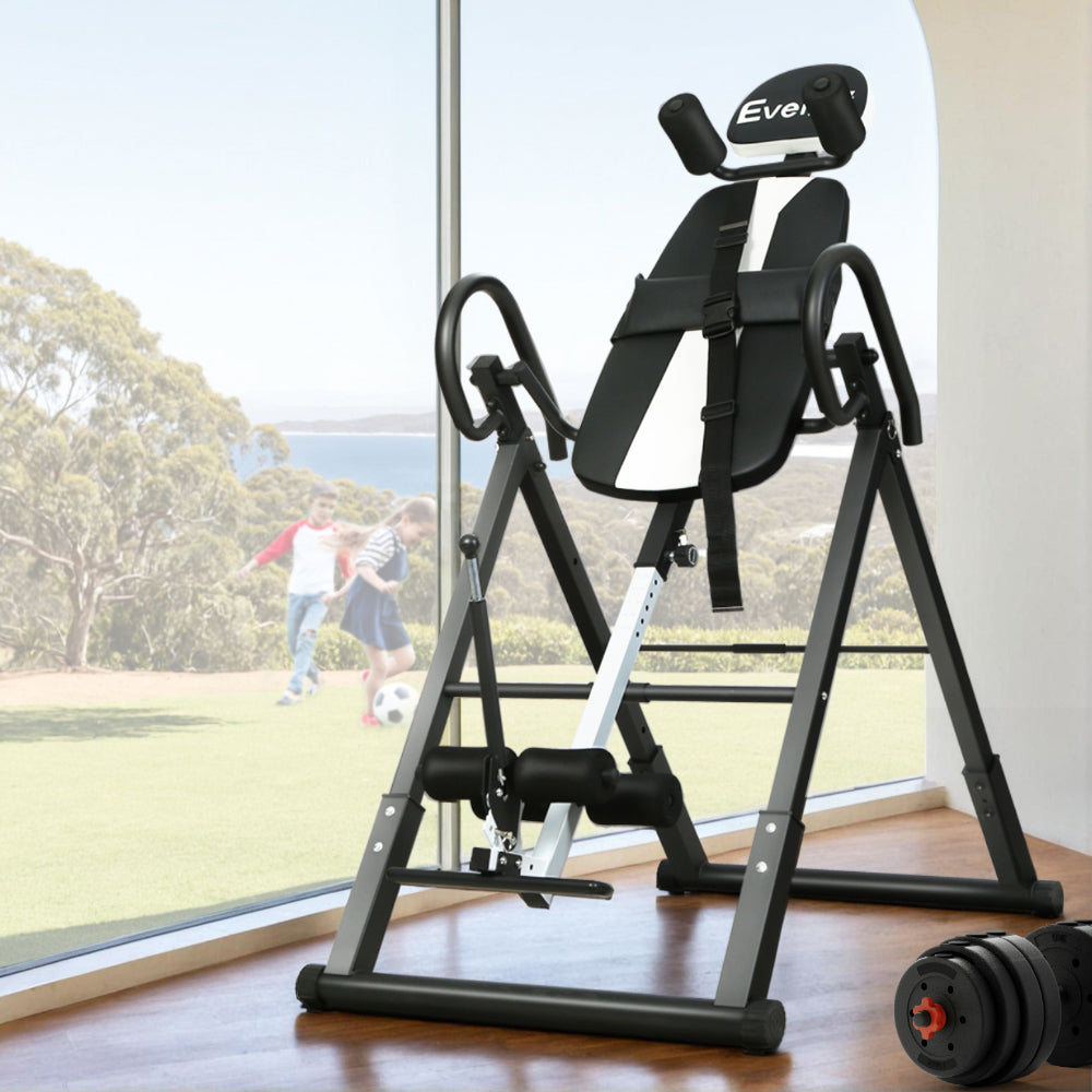 Gym Equipment & Accessories: Everfit Inversion Table Gravity Exercise Inverter Back Stretcher Home Gym Grey