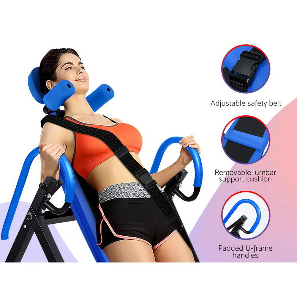 Gym Equipment & Accessories: Everfit Inversion Table Gravity Exercise Inverter Back Stretcher Home Gym Blue